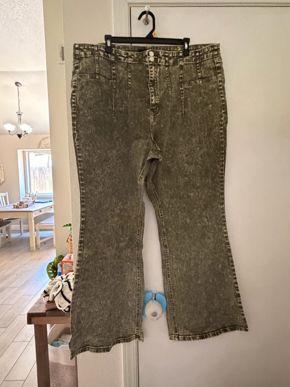 Forever 21 Olive Mineral-Wash Flared Jeans